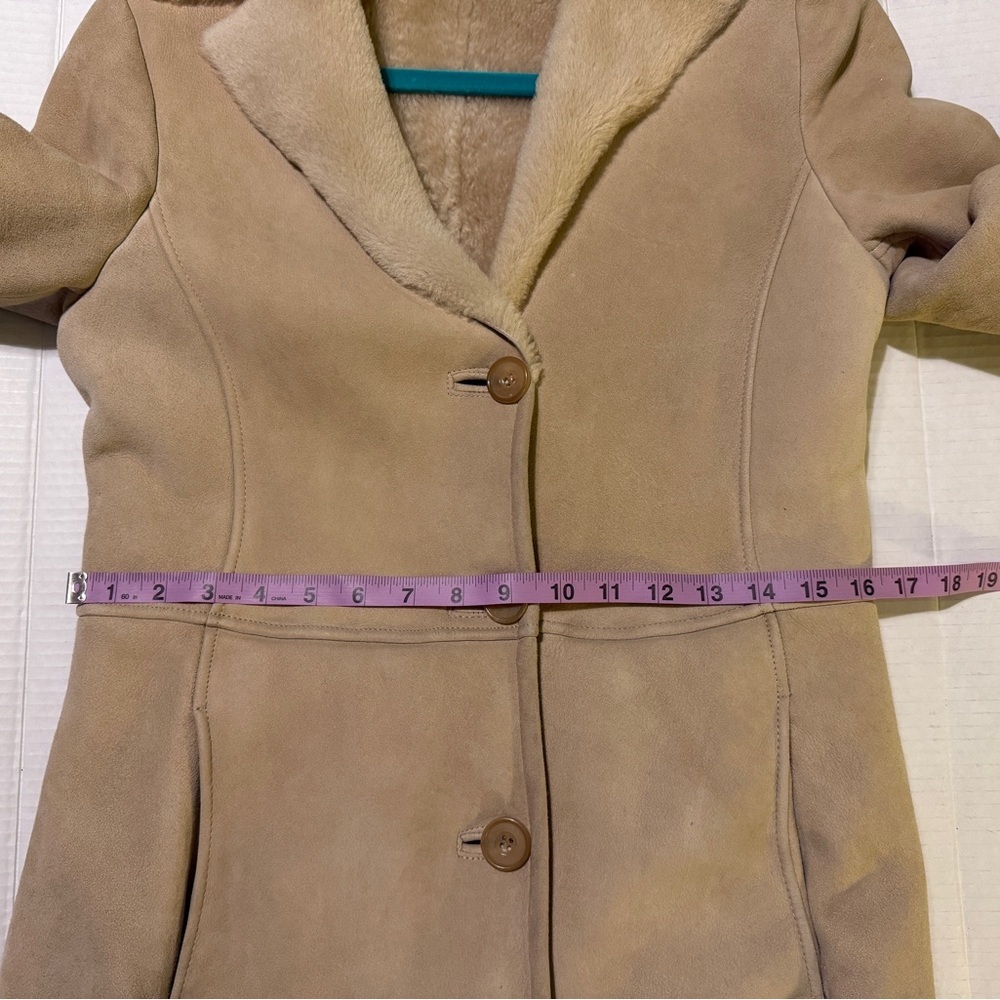 J.Crew Shearling 100% Leather Tan Penny Lane Style Wool Lined Coat Runs small ! - Picture 9 of 12
